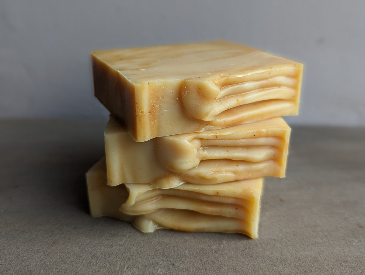 Naturally Woodland Natural sheep's milk soap with Whitefaced Woodland sheep milk, Ginger, Lime, Lemongrass and Patchouli. Handmade in Yorkshire